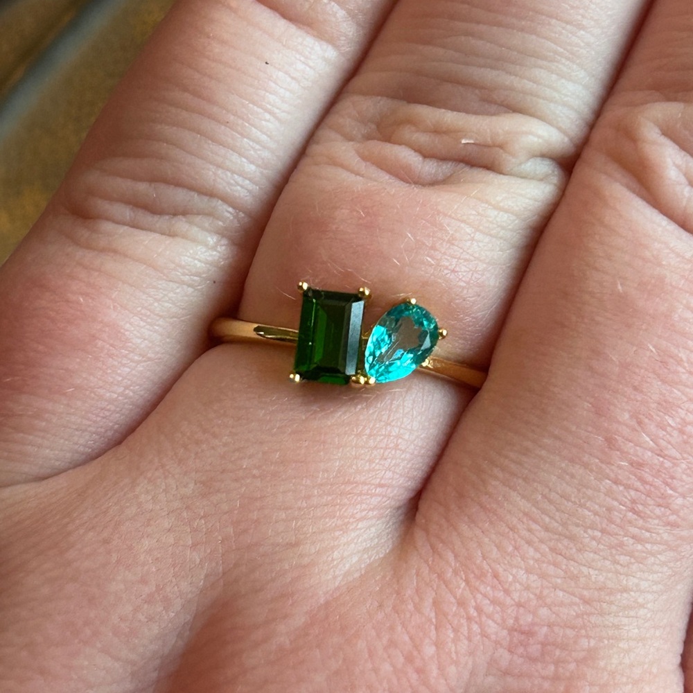 18k Plated Paraiba Color Topaz Adjustable Ring Size 7.75